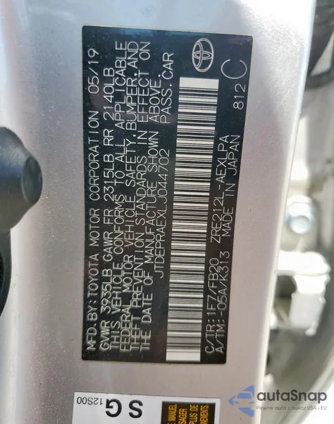 2020 Toyota Corolla Le z USA, uszkodzony, nr VIN JTDEPRAEXLJ044702